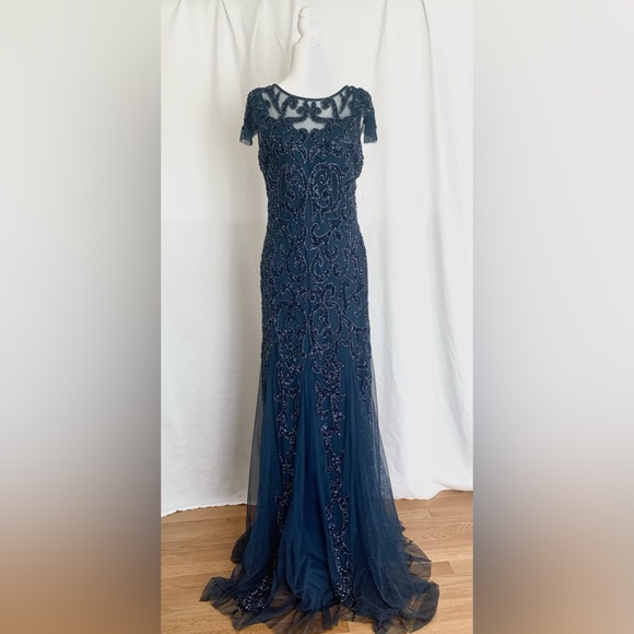 Never altered never worn formal beaded gown by Montage Size S. Deep Ocean (Navy) - Picture 4 of 9